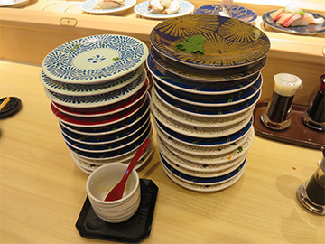 多彩的餐盘，根据价格以颜色区分